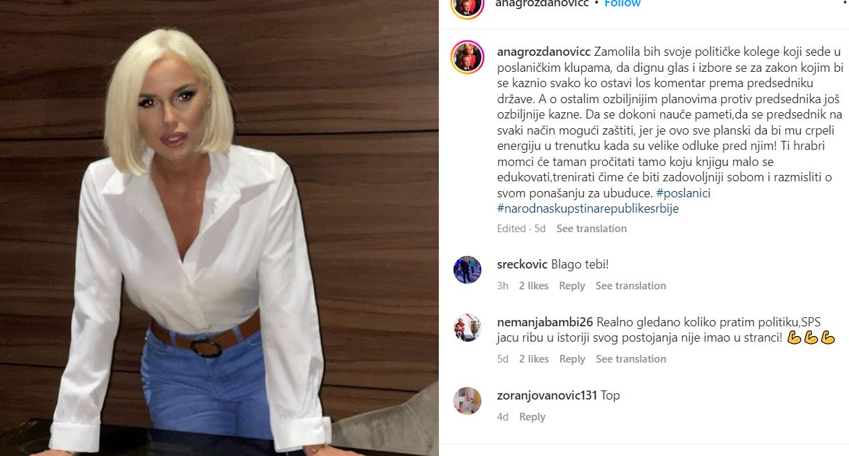 Kontroverzna političarka iz Niša traži da se kazni zatvorom svaki negativan komentar o Vučiću