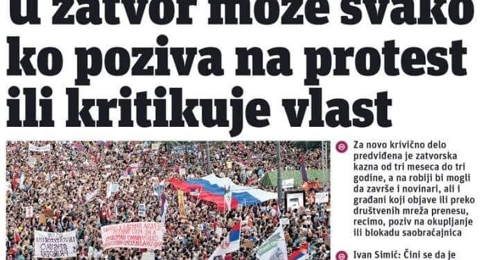 „Nova“ piše da će nakon izmene zakona u zatvor ići svako ko poziva na protest ili kritikuje vlast, ministarka to demantuje