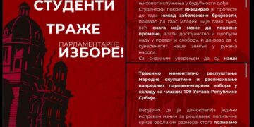 Studenti zvanično saopštili da traže vanredne parlamentarne izbore
