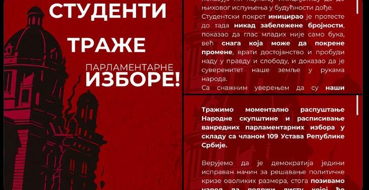 Studenti zvanično saopštili da traže vanredne parlamentarne izbore