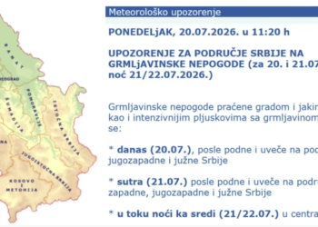 Danas grmljavinske nepogode, grad i jak vetar – Na udaru jug Srbije