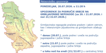 Danas grmljavinske nepogode, grad i jak vetar – Na udaru jug Srbije